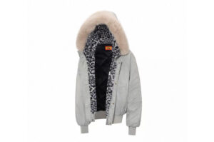 A Few Good Kids Leopard Print Fur Hooded Jacket Grey Front View