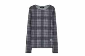 DIAGONAL 25FW Check See Through Long Sleeve Tee Charcoal Front View