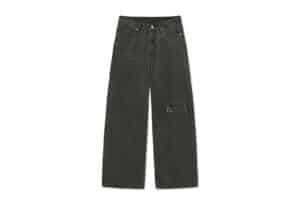Matin Kim Back Logo Wide Denim Pants Charcoal DN043 Front View