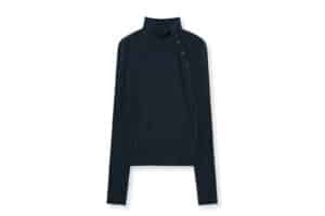 Matin Kim Button Slit Half Neck Top Navy TS092 Front View