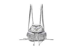 Matin Kim Double Pocket Quilting Mini Backpack Silver BG088 Front View