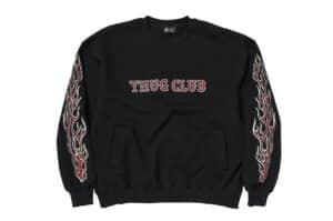 THUG-CLUB-Leather-Flame-Crewneck-Black