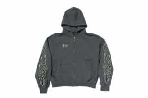 THUG-CLUB-Leather-Flame-Hooded-Zip-Up-Grey