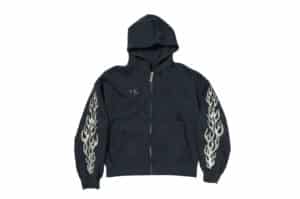 THUG CLUB Leather Flame Hooded Zip-Up Navy