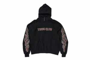 THUG-CLUB-Leather-Flame-Hoodie-Black