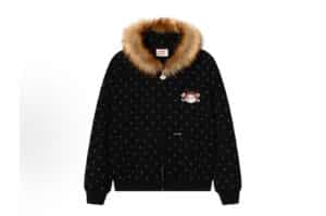 A Few Good Kids x Fujiya Peko Dot Pattern Fur Zip Up Hoodie Black Front View