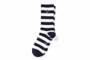 Bape Ape Head One Point Crew Socks Black White Stripe