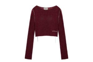 Matin Kim Slimfit See Through Stitch Knit Top Burgundy PO026