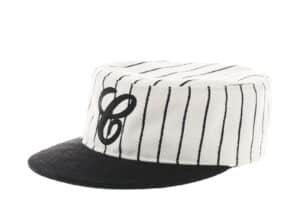 6CRAYON Retro Flat Top Baseball Cap - Striped Wool Blend with Embroidered Letters White Black
