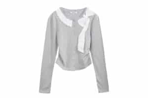 CERRIC 25FW Frill Ribbon Cardigan Gray