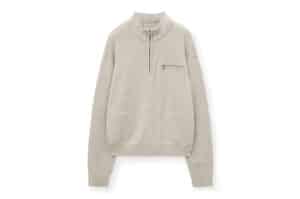 Matin Kim Back Logo Half Knit Zip-Up Pullover Light Beige PO019 (W)
