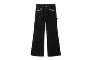 SONGAADON Centipede Embroidered Moleskin Bell-Bottoms Black