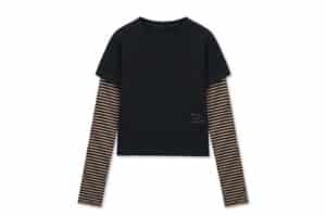 Matin Kim Graffiti Logo Stripe Layered Top Black TS003