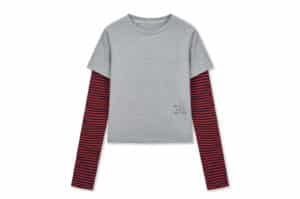 Matin Kim Graffiti Logo Stripe Layered Top Grey TS003