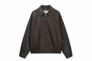 Matin Kim Small Logo Faux Leather Zip Up Jumper Brown JP306