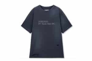 Matin Kim Spray Washed Lettering Damaged Top Navy TD301