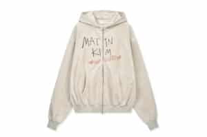 Matin Kim Vintage Washed Graffiti Hoody Zip Up Beige JP305