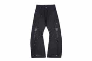 REGEN ZONE Embroidered Studded Deconstructed Scimitar Jeans Black