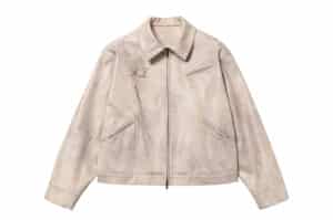 REGEN ZONE Ink Splatter Distressed Vintage Leather Jacket White