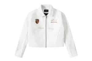 REGEN ZONE SPUR Racing Embroidered Motor Leather Jacket White