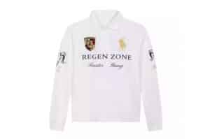 REGEN ZONE SPUR Vintage Racing Gold Foil Polo Long Sleeve Tee White
