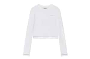 Matin Kim Cut Line Detail Long Sleeve Logo Top White TS010