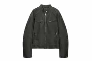 Matin Kim Washed Faux Leather Racer Jumper Charcoal JP001