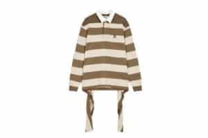 OPEN YY Stripe Trim Rugby Shirt Beige