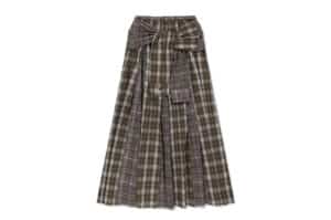 Matin Kim Mixed Check Sleeve Tie Flare Skirt Brown SK012 front