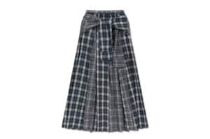 Matin Kim Mixed Check Sleeve Tie Flare Skirt Navy SK012 front