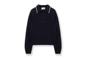 Matin Kim Back Logo Collar Knit Top for Women Dark Navy PO025