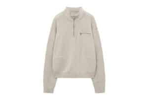 Matin Kim Back Logo Half Knit Zip Up Pullover for Women Light Beige PO019