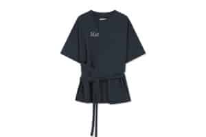 Matin Kim Tie Detail Draped Logo Top Charcoal TS019