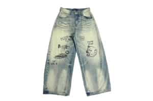 KLICK CLAK 25AW Bear Hunter Vintage Wash A-Line Denim Pants Cream Blue