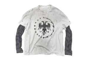 KLICK CLAK 25AW Distressed Print Vintage Wash Fake Two-Piece LS Tee White Black