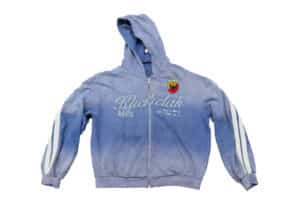 KLICK CLAK 25AW Embroidered Vintage Wash Cropped Zip Hoodie Blue