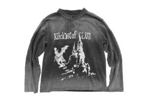 KLICK CLAK 25AW Graphic Vintage Wash Waffle Henley L:S Tee Black