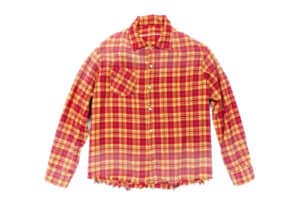 KLICK CLAK 25AW Plaid Patchwork Distressed Shirt Red