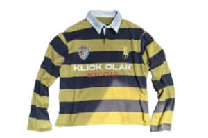 KLICK CLAK 25AW Vintage Stripe Patch Embroidered L:S Polo Black Yellow