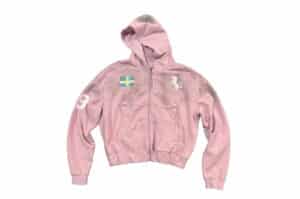 KLICK CLAK 25AW War Horse Logo Embroidered Vintage Wash Zip Hoodie Pink