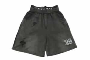 KLICK CLAK 25SS Double Waist Letter Print Vintage Wash Shorts Black front