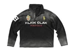 KLICK CLAK 25SS Polo Club Distressed Print Vintage Wash LS Polo Jersey Black