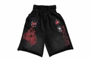 KLICK CLAK 26SS Boxing Gloves Print Double Waist Vintage Wash Shorts Black