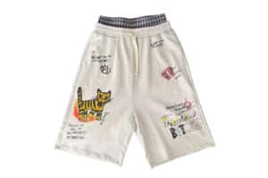 KLICK CLAK 26SS Double Waist Graffiti Vintage Wash Shorts Heather Grey front