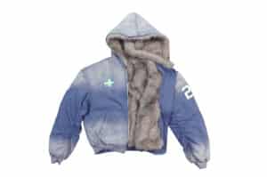 KLICK CLAK 26SS Fur Lined Vintage Wash Hooded Bomber Jacket Blue