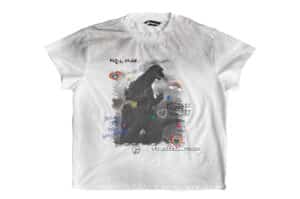 KLICK CLAK 26SS Godzilla Puff Print Distressed Vintage Wash Tee White