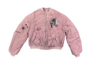 KLICK CLAK 26SS Graffiti Print Vintage Wash MA-1 Bomber Jacket Pink front