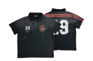 KLICK CLAK 26SS Leopard Patchwork Stripe Vintage Wash Polo Black