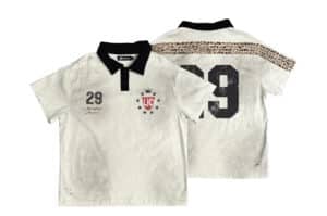 KLICK CLAK 26SS Leopard Patchwork Stripe Vintage Wash Polo White