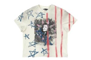 KLICK CLAK 26SS USA Flag Graffiti Print Distressed Vintage Wash Tee White